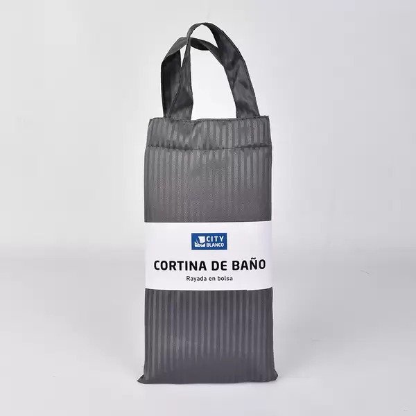 Cortina de baño rayada en bolsa 180x180cm aprox gris oscuro